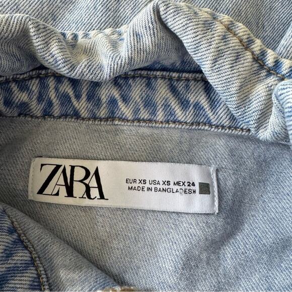 🍁 Zara Denim Mini Overalls Romper Raw Hem Snap Closure Cotton Light Wash Summer - Picture 9 of 16